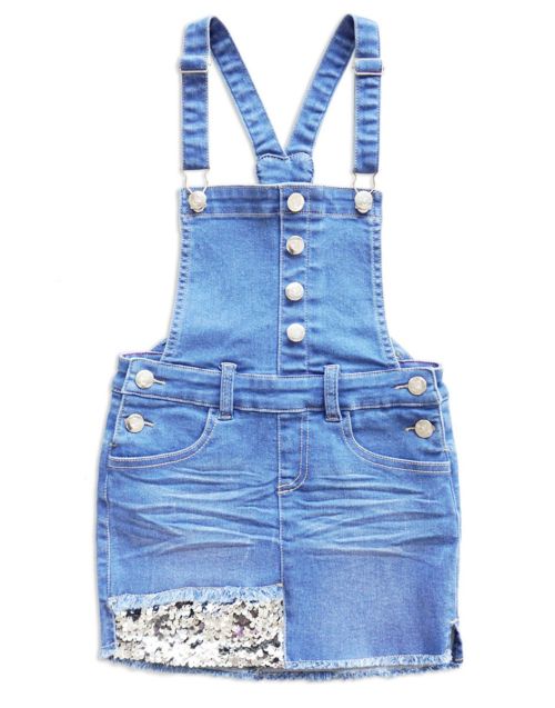 Girl's Yummy Stretch Denim  Shortall w/ Sequins Fray (12/pk) Avail. 2 Colors