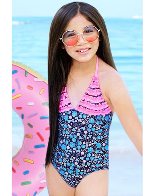 Girl's  One Piece Swimwear w/  Ruffle and Halter (6/pk) Avail 1 color