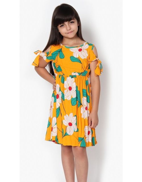 Girl's Summer Dress w/ Large Floral Print and Shoulder Tie & Matching Scrunchie (8/pk) Avail. 1 Color