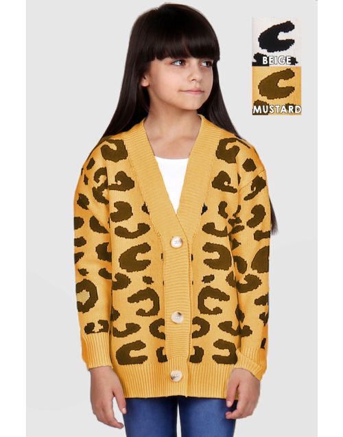 Girl's Brushed Rib Cardigan Sweater Leopard Design (8/pk) Avail 1 color