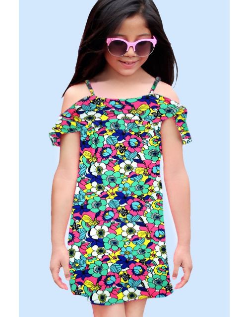 Girl's Swimwear Fashion Dress w/ Off Shoulder & Floral Print Print (6/pk) Avail 1 color