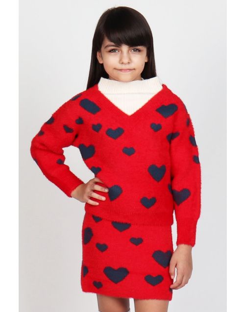 Girl's Soft Brushed Sweater 2 pc Matching Skirt Set w/Multi hearts design