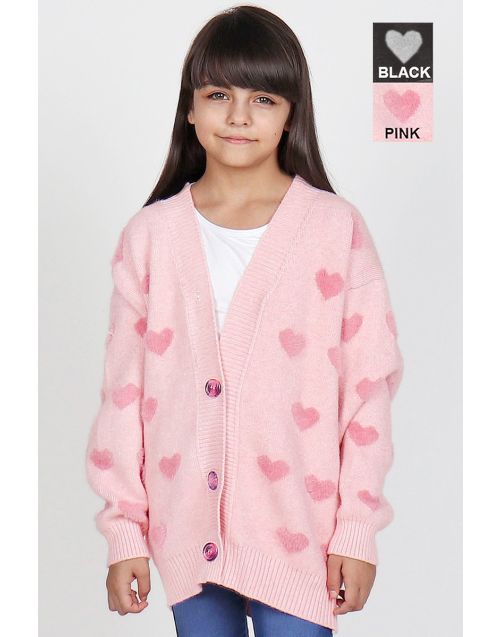 Girl's Soft Brushed Cardigan Sweater w/ Heart Design (8/pk) Avail 1 color