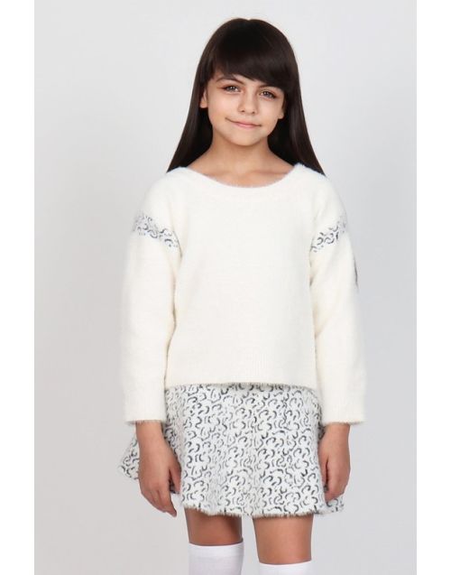 Girl's soft wool like Sweater 2 pc Matching Skirt Set /Leopard Design (5/PK) 2 colors