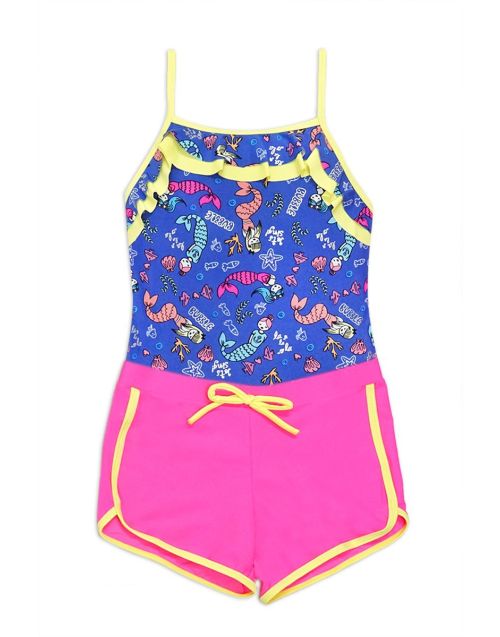 Girl's one piece short set swimwear w/ dolphin short & mermaid foil print (6/pk) Avail 1 color