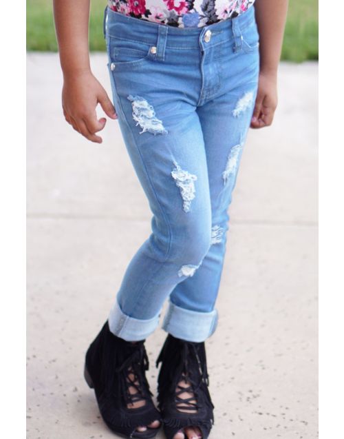 Girl's Yummy Reg Fit Jeans w/ Distressed Detail (12/pk) Avail. 3 Colors