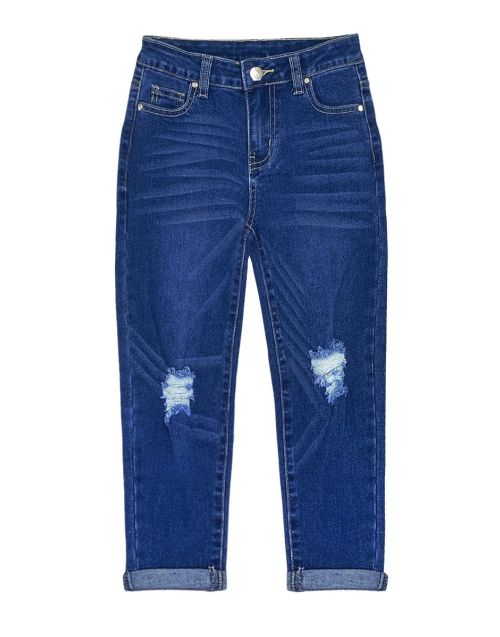 Toddler's Premium Wash Jean Mini-Mom relax fit W/ Distressed and Roll up