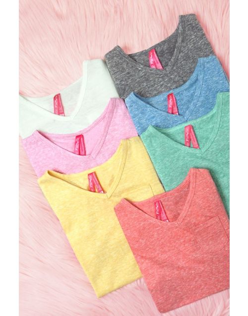 Girl's Super soft heather mix V-Neck Solid Tee's with small front pockets  (12/pk)