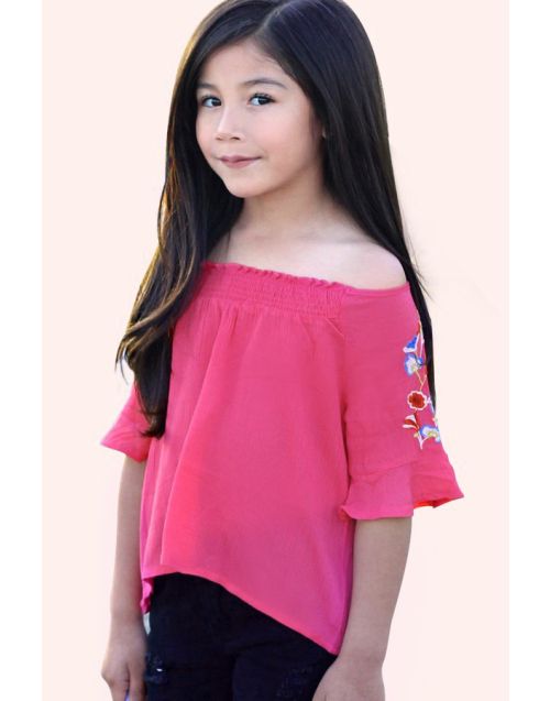 Girl's Boho Fashion Top w/ Floral Embroidered (6PK) - Avail 1 color