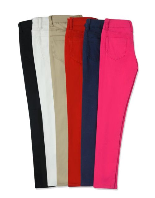 Girl's Super Soft Twill Pant Skinny Fit  w/ Adjustable Waist (12/pk) Avail. 6 Colors