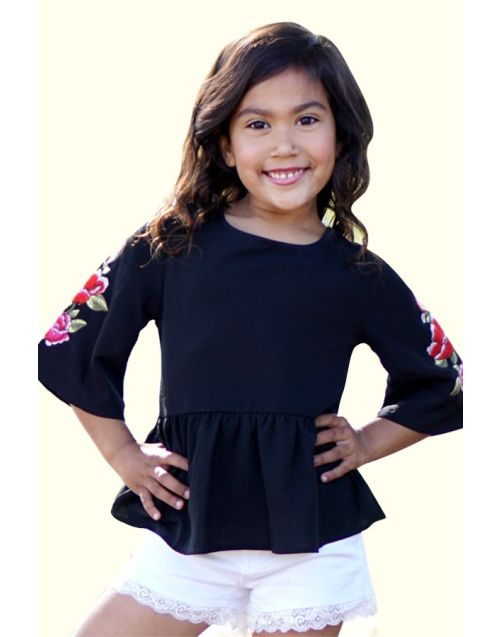Toddler's Boho Fashion Top w/ Floral Embroidery (12PK) - Avail 2 colors