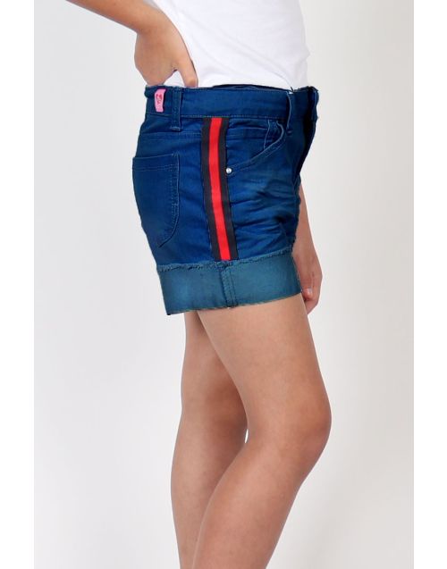 Girl's Super Yummy Denim Wash Mid-Length Shorts w/ Fray Roll-Up & Taping(12/pk) Avail 2 colors