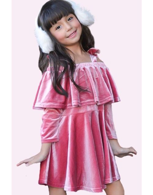 Toddler's New Soft Velvet Holidays Dress w/ Shoulder Bow  (6/pk)  Avail 1 color