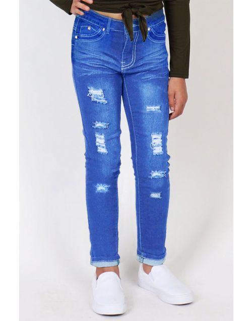 Girl's Super Yummy Wash  Reg fit Distressed Jeans w / Double Tapping Pocket Detail  (12/pk) Avail. 3 colors