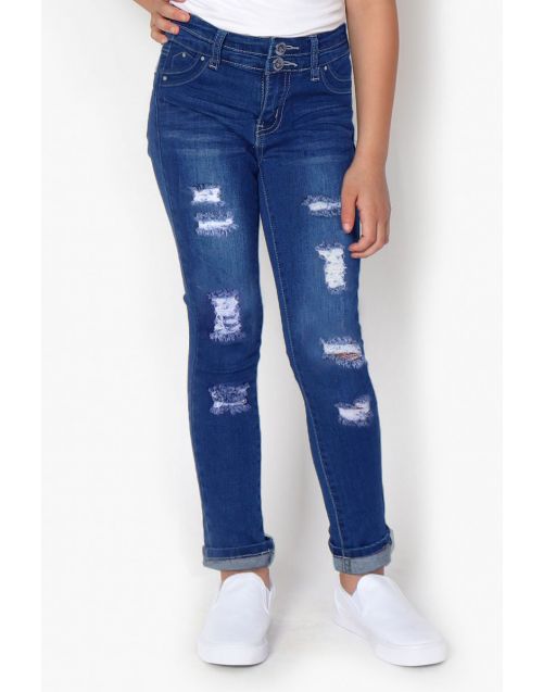 Girl's Super Yummy Wash  Reg fit  Distressed Jeans High Waist w / 2 buttons  (12/pk) Avail. 3 colors