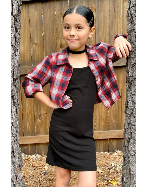 Toddler's 2pc Button up Flannel & Ribbed Dress (5/pk)