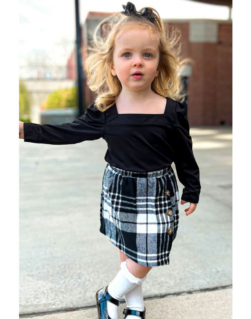 Toddler's 2pc Plaid Skirt & Long Sleeve Set ( 5/pk)