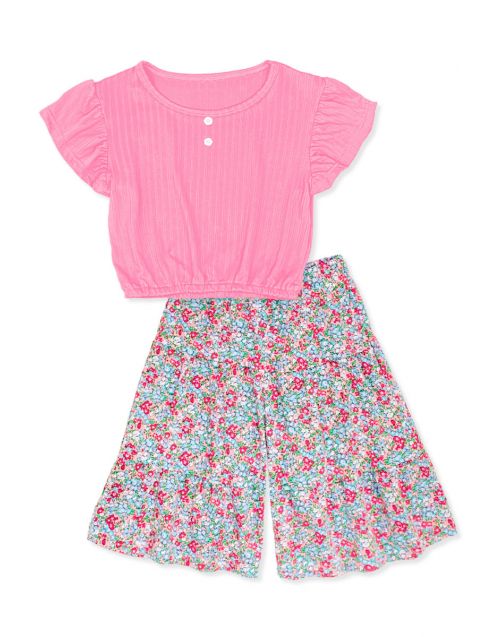Girl's 2 pc Gaucho Flare Floral Pant Set