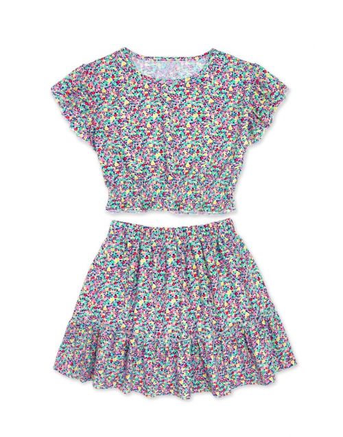 Toddler's 2 pc Floral Skirt Set W/ Ruffle Sleeve (10/pk)
