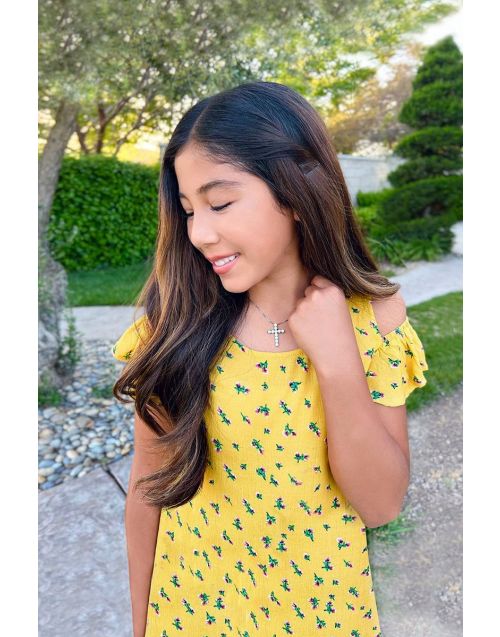 Girl's Cold Shoulder Fashion Top w/ Small Floral Print & Ruffle Sleeves  (6PK) - Avail 1 color