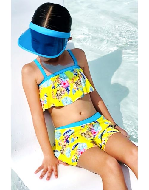 Girl's Two Piece Tankini Swimwear w/ Skirt & Hawaiian Print (6/pk) Avail 1 color