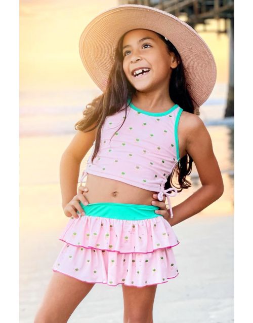 Girl's Three Piece Skirt Set Swimwear w/ All Over Glitter Pineapple Print (6/pk) Avail 1 color