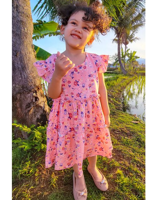 Toddler's Floral Dress w/ Ruffle Sleeves and Flare Open (10/pk) Avail. 1 Color
