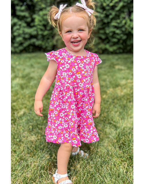 Toddler's Floral Dress w/ Ruffle Sleeves and Flare Open (10/pk) Avail. 1 Color