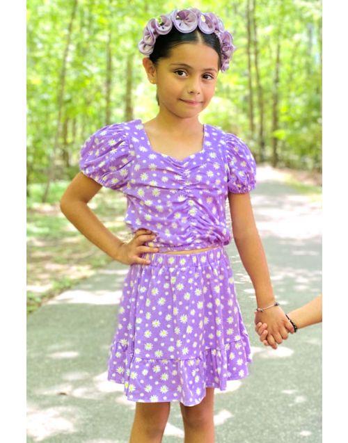 Toddler's 2 Piece Floral Skirt Set W/ Middle Ruched Top (Hanger Pack)