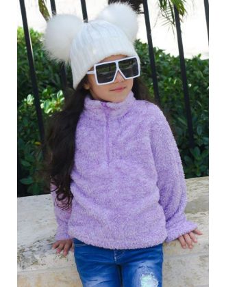 Girl's Teddy Furry Fleece Pullover Half zip Jacket (6/pk) Avail 3 colors