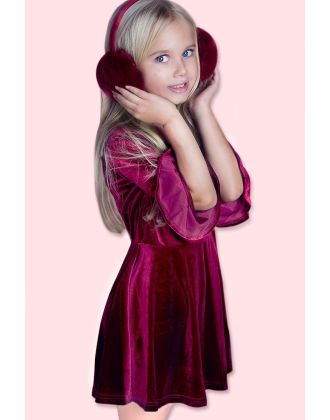 Girl's New Soft Velvet Holidays Dress w/ Ruffle Sleeves & button back (6/pk)  Avail 1 color