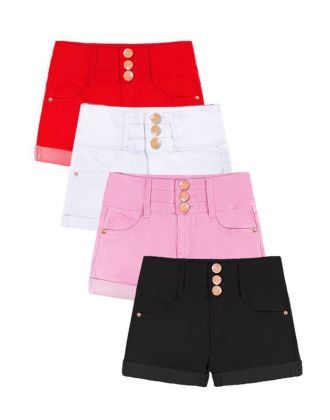 Girl's Super Soft Twill Shorts w/ 3 Button and Roll-Up (12/pk) Avail. 4 colors