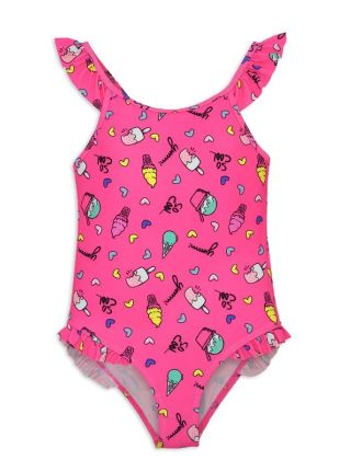 Girl's One Piece Swimwear w/ Ruffle Detail & Pink Ice Cream Print  (6/pk) Avail 1 color