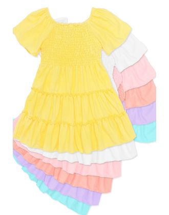 Girl's Dress Smocked Top Layer w/ 3-Tiers Flair (12/pk) Avail. 6 Colors