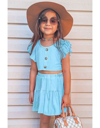 Girl's Ribbed Texture 2pc Skirt Set W/ Ruffle Sleeve Top