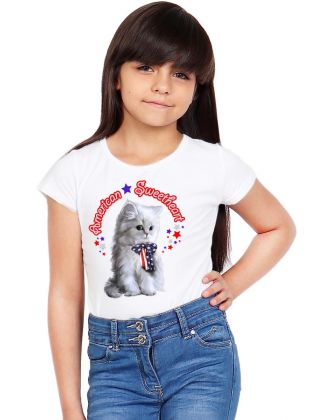 Toddler's Softie Knit Scoop Neck Tee W/ Glitter 'American Sweetheart' & Cat Screen (12/pk) Avail. 5 Colors