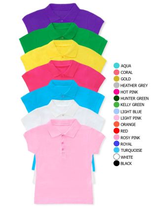 Girl's Johnny Soft Pique Polo Top w/ Cute Button-Up (12/pk) Avail 16 colors