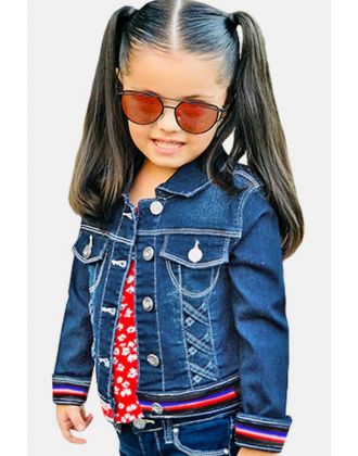 Toddler's Basic Wash Denim Jacket  w/ Mesh Stripe Tapping & Criss- Cross Detail (6/pk) Avail 4 colors 
