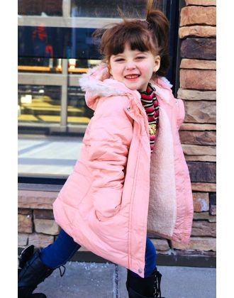 Girl's Padded Parka Jacket  w/Fur Hoodie, Avail. 2 colors