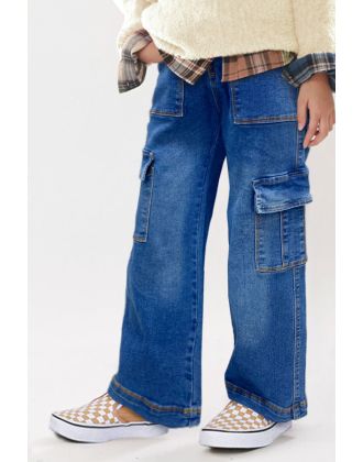Girl's Premium Denim Cargo Jeans  w/Pork Chop Pockets