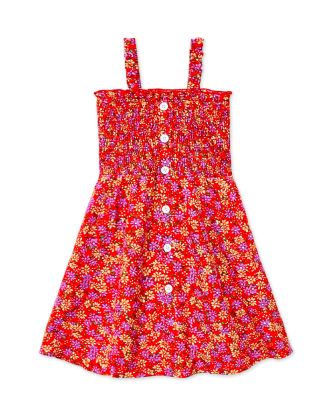 Toddler's Floral Dress w/ Smocking & Button Detail 