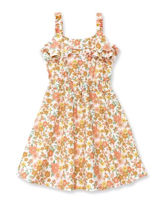 Toddler's Floral Dress W/ Smocking Waist & Top Ruffle