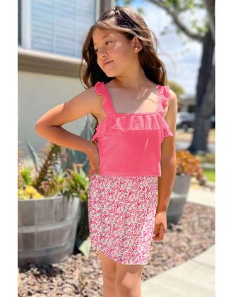 Girl's 2 pcs Skirt Set W/ Ruffle Tank & Floral Skirt (12/pk)