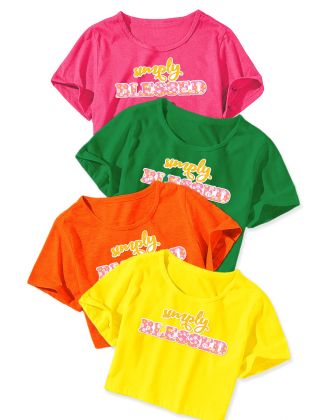 Girl's Soft Rolled Sleeve Crop Tee W/ 'Simply Blessed' 