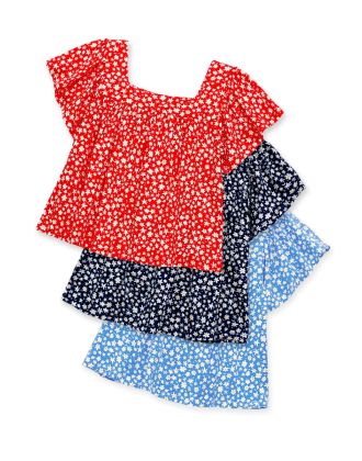 Girl's Floral Fashion Top W/ Square Neck & Ruffle Sleeve