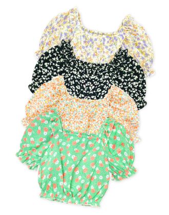 Toddler's Fashion Top W/ Puff Sleeve & Smocked