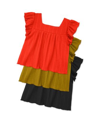 Toddler's Ribbed Fashion Top W/ Square Neck & Ruffle Sleeve