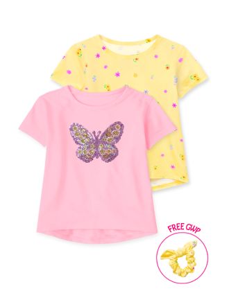 Toddler's 2 Pack Fashion Tees w/Matching Scrunchie
