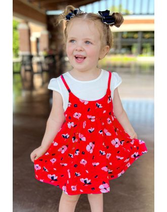 Toddler's Floral Dress w/ Double Layers & Cuff Sleeve