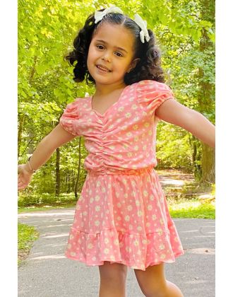 Girl's 2 Piece Floral Skirt Set W/ Middle Ruched Top (Hanger Pack)